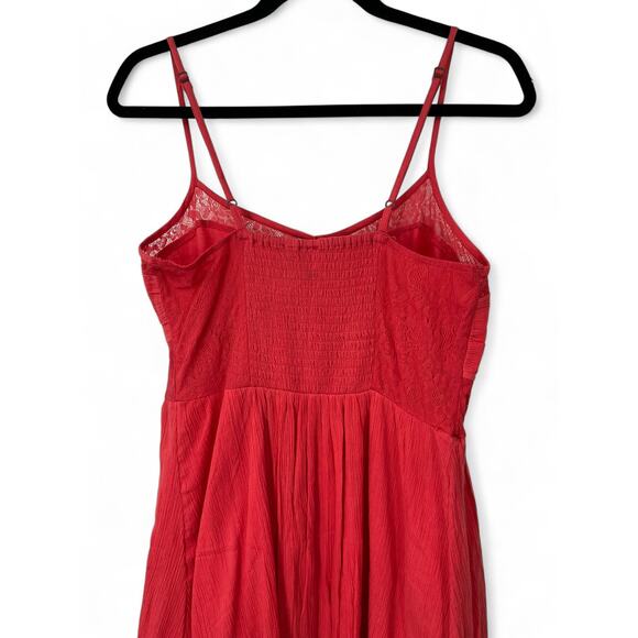 ROXY | L | Dress Sundress Swim Beach Cover-up Lace Ruffle Sleeveless Womens Red - Picture 6 of 7
